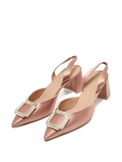 Pre-owned Malone Souliers Marion Satin Slingback Pumps In Pink
