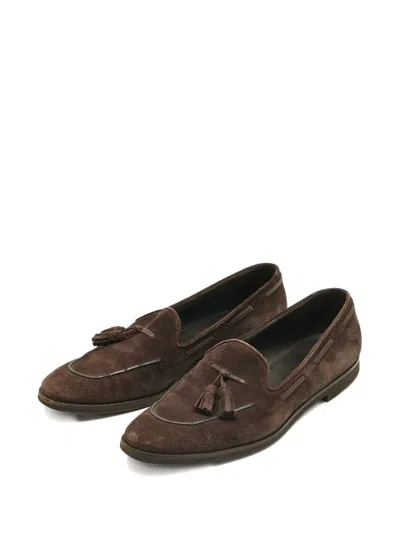 Pre-owned Loro Piana Fringed Suede Loafers In Brown