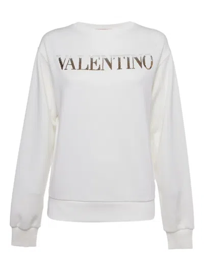 Pre-owned Valentino Sequin-logo Sweater In White