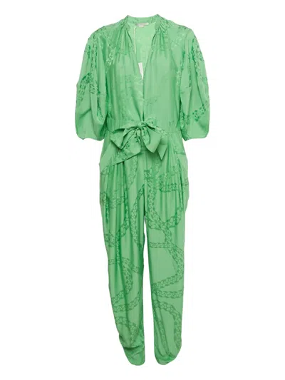 Pre-owned Stella Mccartney Jacquard-pattern Jumpsuit In Green