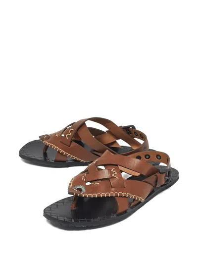 Pre-owned Bottega Veneta Strappy Leather Sandals In Brown