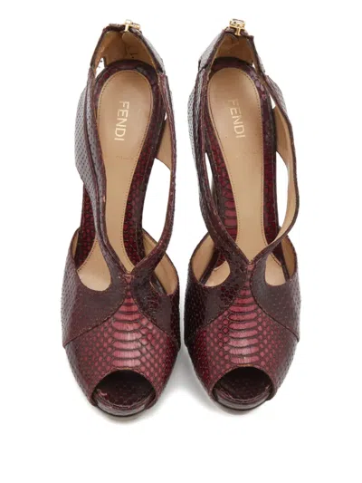 Pre-owned Fendi Strappy Platform Sandals In Red