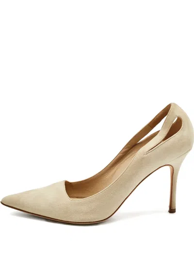 Pre-owned Manolo Blahnik Suede Pointed-toe Pumps In Neutral