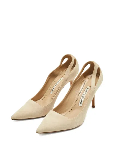 Pre-owned Manolo Blahnik Suede Pointed-toe Pumps In Neutral