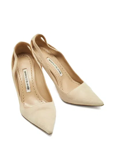 Pre-owned Manolo Blahnik Suede Pointed-toe Pumps In Neutral