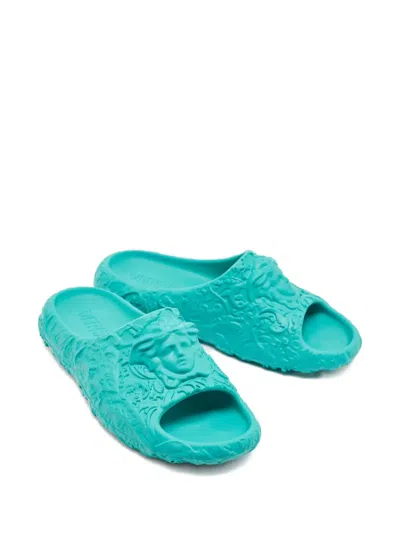Pre-owned Versace Baroque Medusa Head Slides In Blue