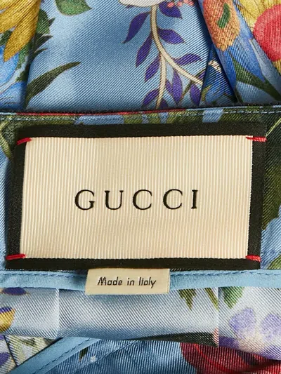 Pre-owned Gucci Floral-print Pleated Midi Skirt In Blue