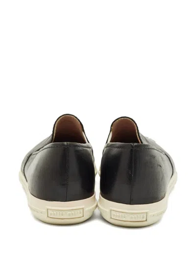 Pre-owned Miu Miu Metallic Cap-toe Leather Slip-on Sneakers In Black