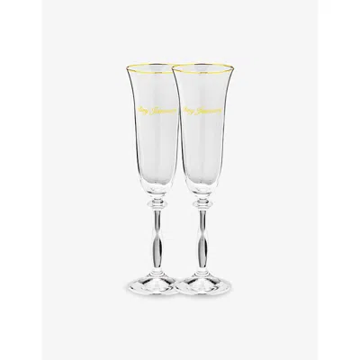 Anna + Nina White Dry January Glass Champagne Flutes Set Of Two 25cm In White