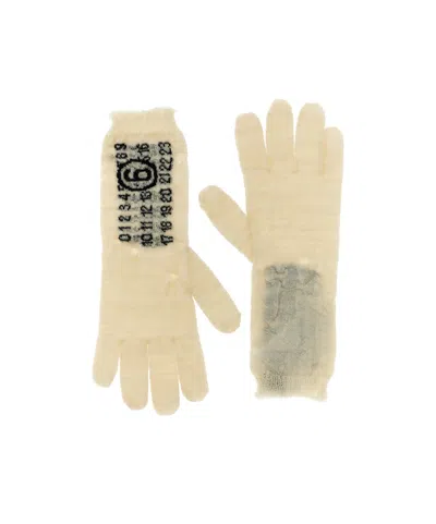 Mm6 Maison Margiela Numeric Signature Gloves Featuring Graphic Print In Neutral