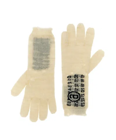 Mm6 Maison Margiela Numeric Signature Gloves Featuring Graphic Print In Neutral