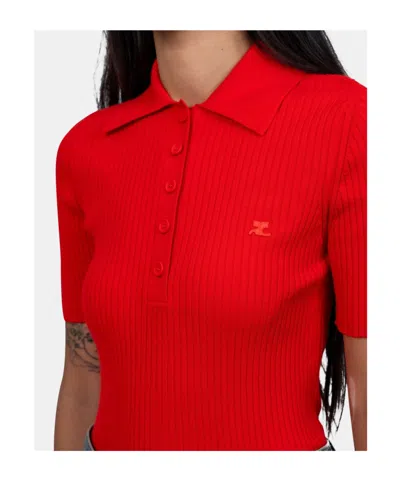 Courrèges Short-sleeved Polo Shirt In Red