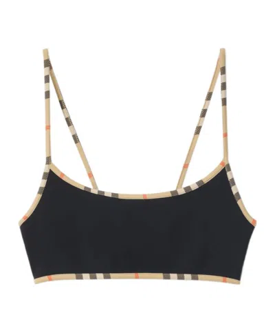 Burberry Starla Check Trim Bikini Top In Black