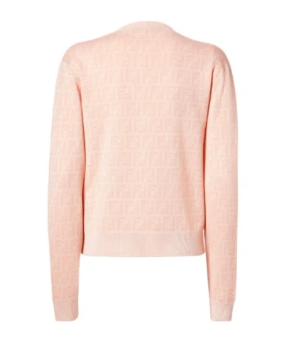 Fendi Ff Jacquard Wool Cardigan In Pink