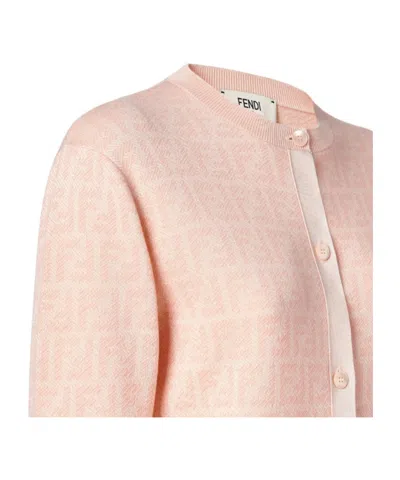 Fendi Ff Jacquard Wool Cardigan In Pink