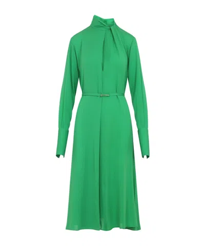 Tom Ford Silk Long Sleeve Midi Dress Belted In Green