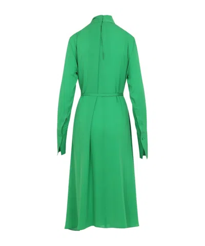 Tom Ford Silk Long Sleeve Midi Dress Belted In Green