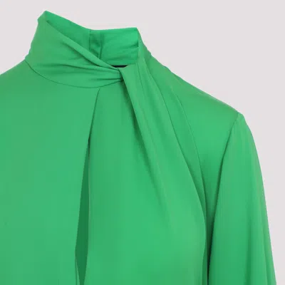 Tom Ford Silk Long Sleeve Midi Dress Belted In Green