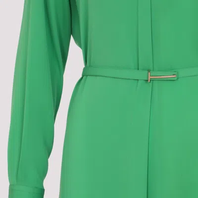 Tom Ford Silk Long Sleeve Midi Dress Belted In Green