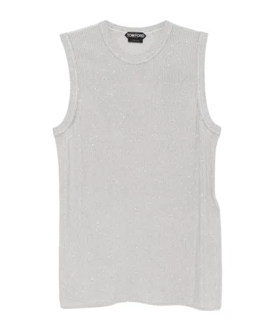 Tom Ford Sequin-embellished Ribbed Tank Top In Gray