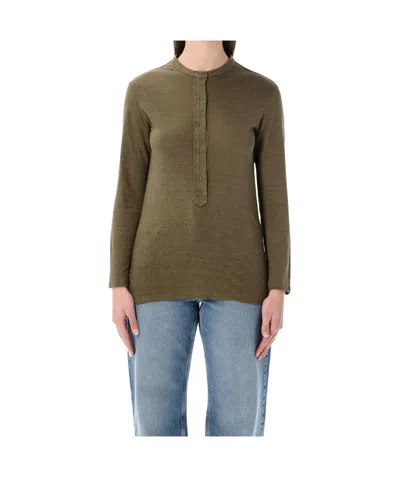 Isabel Marant Étoile Lucy Serafino Long Sleeves Round Neck Tshirt In Brown