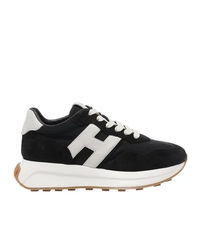 Hogan Logo Patch Lace-up Sneakers In Black