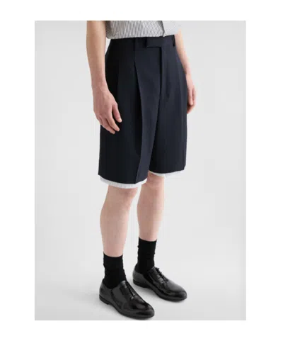 Jil Sander Double-layer Wool Shorts In Blue