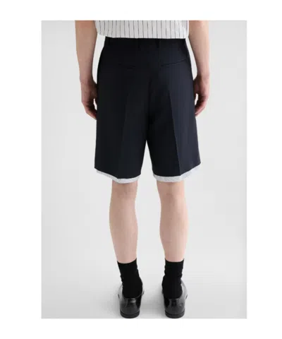Jil Sander Double-layer Wool Shorts In Blue