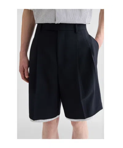Jil Sander Double-layer Wool Shorts In Blue