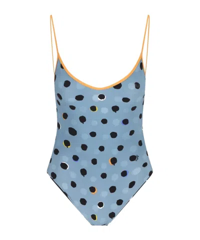 Fendi Swimsuit Low Back Scoop Neckline Polka Dot In Blue