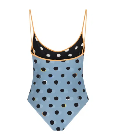 Fendi Swimsuit Low Back Scoop Neckline Polka Dot In Blue