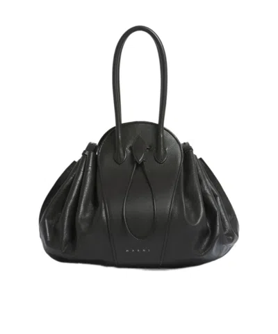 Marni Logo Stamped Tulipea Large Handbag In Black