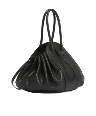 Marni Logo Stamped Tulipea Large Handbag In Black
