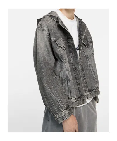 Acne Studios Hooded Denim Jacket Washed Black In Black