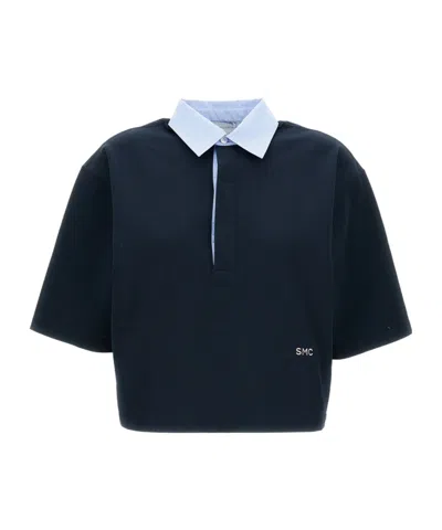 Stella Mccartney Cropped Piquet Polo In Blue