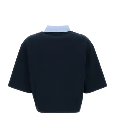 Stella Mccartney Cropped Piquet Polo In Blue