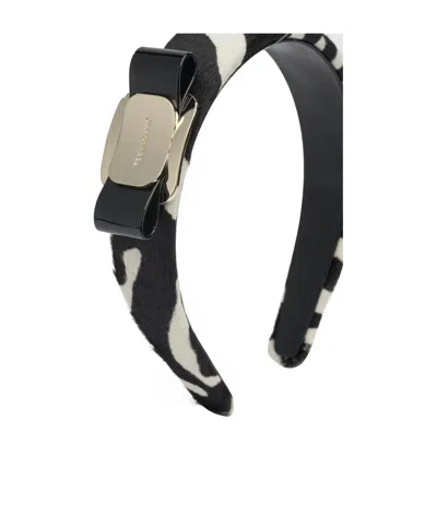 Ferragamo Vara Headband Pony Skin Animal Print In Black