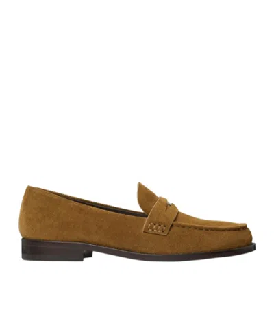 Tory Burch Suede Penny Strap Loafers Round Toe In Brown