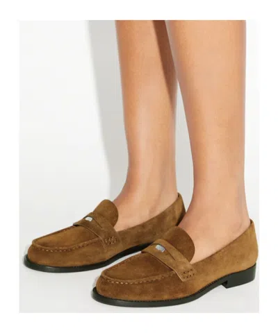 Tory Burch Suede Penny Strap Loafers Round Toe In Brown