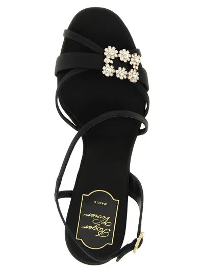 Roger Vivier Strass Sandals Slingback Straps Mini Flowers In Black