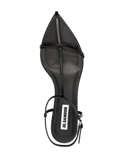 Jil Sander Leather Sandals Flat Sole Pointed Toe In Black