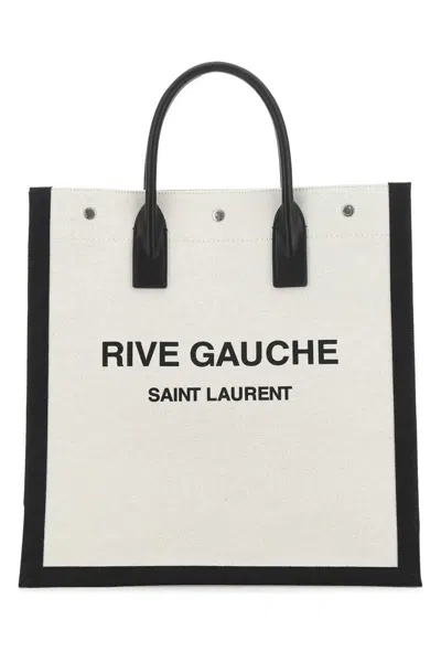 Saint Laurent Two-tone Canvas Rive Gauche Shopping Bag In White