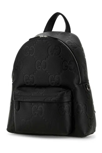 Gucci Jumbo Leather Gg Backpack With Adjustable Straps In Black