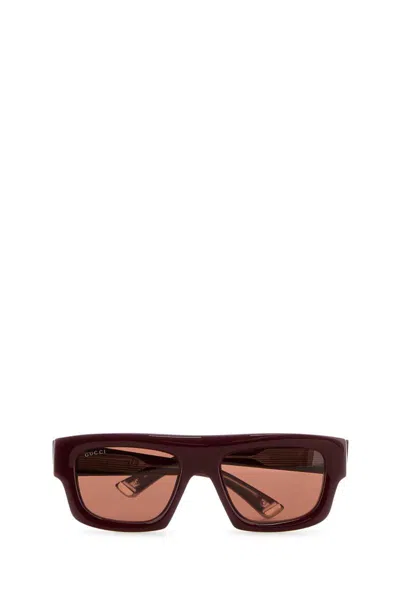 Gucci Men Burgundy Acetate Sunglasses In Brown