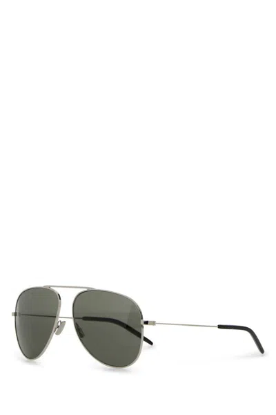 Saint Laurent Silver Metal Sl 800 Sunglasses In Metallic
