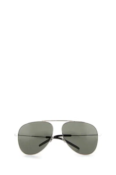 Saint Laurent Silver Metal Sl 800 Sunglasses In Metallic