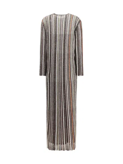 Missoni Long Dress With V-neck And Herringbone Stripe Knit In Multi