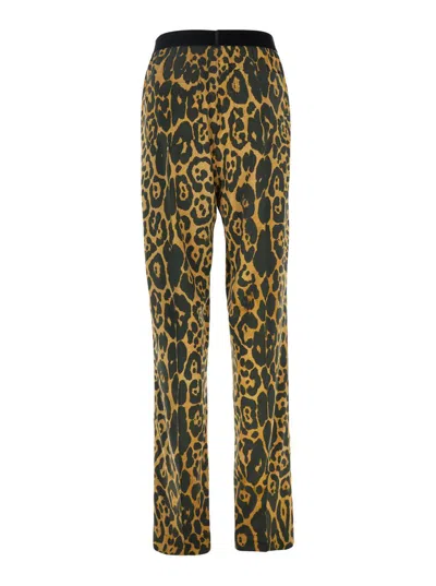 Tom Ford Multicolor Pants With Logo Patch On The Waist And All-over Leopard Print In Silk Stretch Woman In Multi