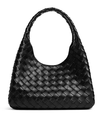 Bottega Veneta Small Leather Intrecciato Campana Shoulder Bag In Black