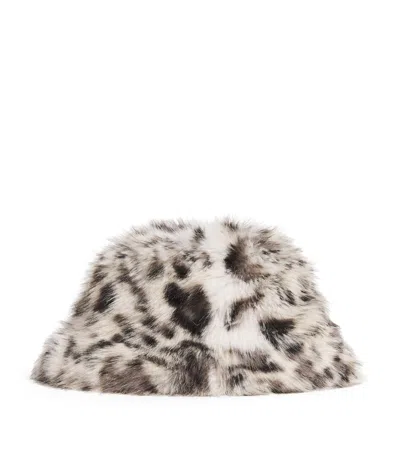Claudie Pierlot Faux Fur Leopard Bucket Hat In Gray